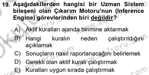 Karar Destek Sistemleri Dersi 2018 - 2019 Yılı Yaz Okulu Sınav Soruları 19. Soru