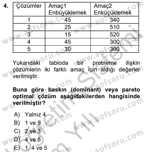 Karar Destek Sistemleri Dersi 2018 - 2019 Yılı Yaz Okulu Sınav Soruları 4. Soru