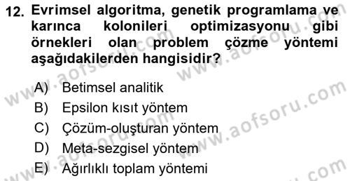 Karar Destek Sistemleri Dersi 2020 - 2021 Yılı Yaz Okulu Sınav Soruları 12. Soru