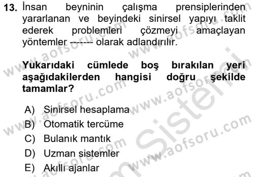 Karar Destek Sistemleri Dersi 2020 - 2021 Yılı Yaz Okulu Sınav Soruları 13. Soru