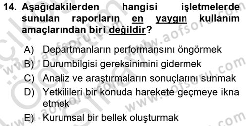 Karar Destek Sistemleri Dersi 2020 - 2021 Yılı Yaz Okulu Sınav Soruları 14. Soru