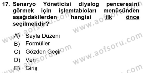 Karar Destek Sistemleri Dersi 2020 - 2021 Yılı Yaz Okulu Sınav Soruları 17. Soru
