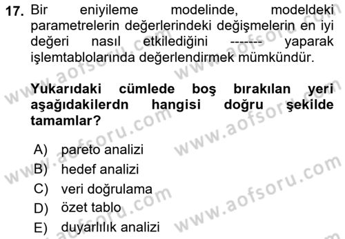 Karar Destek Sistemleri Dersi 2021 - 2022 Yılı (Vize) Ara Sınav Soruları 17. Soru