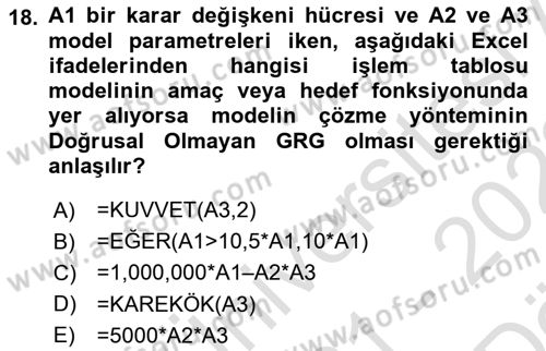 Karar Destek Sistemleri Dersi 2021 - 2022 Yılı (Vize) Ara Sınav Soruları 18. Soru