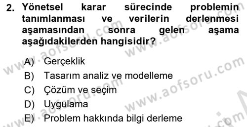 Karar Destek Sistemleri Dersi 2021 - 2022 Yılı (Vize) Ara Sınav Soruları 2. Soru