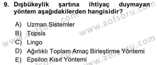 Karar Destek Sistemleri Dersi 2021 - 2022 Yılı (Vize) Ara Sınav Soruları 9. Soru
