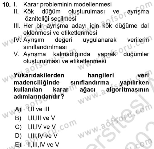 Karar Destek Sistemleri Dersi 2021 - 2022 Yılı (Final) Dönem Sonu Sınav Soruları 10. Soru