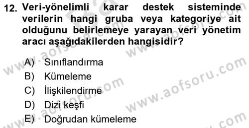 Karar Destek Sistemleri Dersi 2021 - 2022 Yılı (Final) Dönem Sonu Sınav Soruları 12. Soru