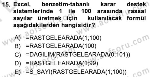 Karar Destek Sistemleri Dersi 2021 - 2022 Yılı (Final) Dönem Sonu Sınav Soruları 15. Soru