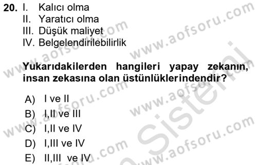 Karar Destek Sistemleri Dersi 2021 - 2022 Yılı (Final) Dönem Sonu Sınav Soruları 20. Soru