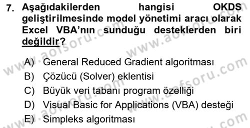 Karar Destek Sistemleri Dersi 2021 - 2022 Yılı (Final) Dönem Sonu Sınav Soruları 7. Soru