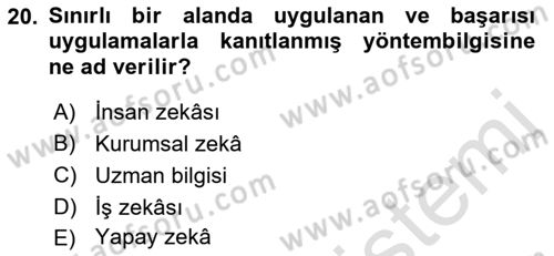 Karar Destek Sistemleri Dersi 2021 - 2022 Yılı Yaz Okulu Sınavı 20. Soru