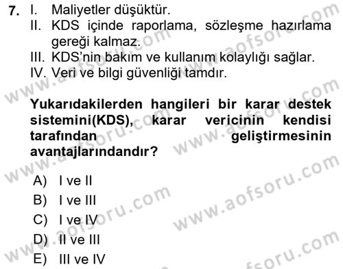 Karar Destek Sistemleri Dersi 2021 - 2022 Yılı Yaz Okulu Sınav Soruları 7. Soru