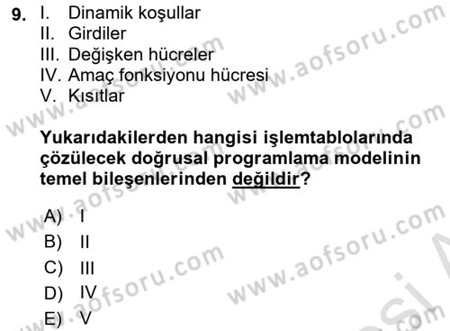 Karar Destek Sistemleri Dersi 2021 - 2022 Yılı Yaz Okulu Sınavı 9. Soru