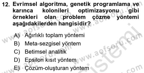 Karar Destek Sistemleri Dersi 2022 - 2023 Yılı Yaz Okulu Sınav Soruları 12. Soru