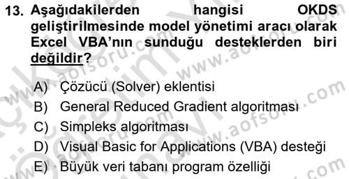 Karar Destek Sistemleri Dersi 2022 - 2023 Yılı Yaz Okulu Sınav Soruları 13. Soru