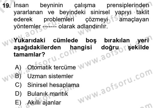 Karar Destek Sistemleri Dersi 2022 - 2023 Yılı Yaz Okulu Sınav Soruları 19. Soru