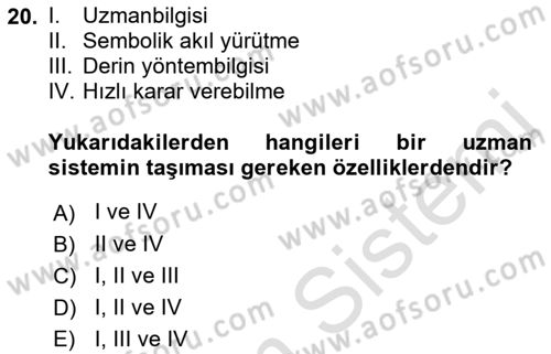 Karar Destek Sistemleri Dersi 2022 - 2023 Yılı Yaz Okulu Sınav Soruları 20. Soru