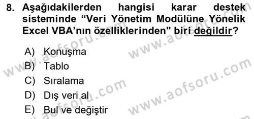 Karar Destek Sistemleri Dersi 2022 - 2023 Yılı Yaz Okulu Sınav Soruları 8. Soru