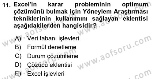 Karar Destek Sistemleri Dersi 2023 - 2024 Yılı (Vize) Ara Sınav Soruları 11. Soru