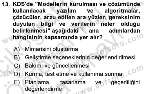 Karar Destek Sistemleri Dersi 2023 - 2024 Yılı (Vize) Ara Sınav Soruları 13. Soru