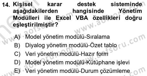 Karar Destek Sistemleri Dersi 2023 - 2024 Yılı (Vize) Ara Sınav Soruları 14. Soru