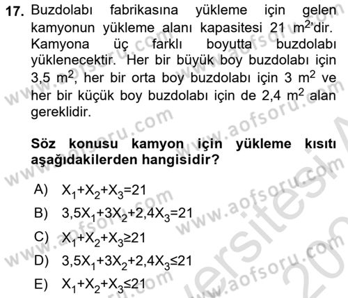 Karar Destek Sistemleri Dersi 2023 - 2024 Yılı (Vize) Ara Sınav Soruları 17. Soru