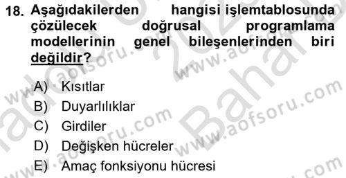 Karar Destek Sistemleri Dersi 2023 - 2024 Yılı (Vize) Ara Sınav Soruları 18. Soru