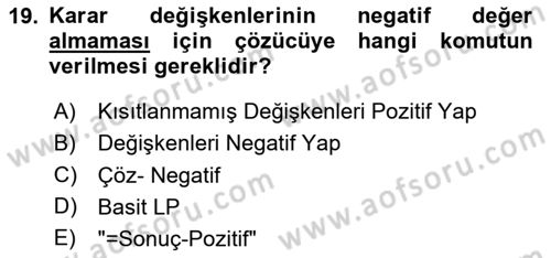 Karar Destek Sistemleri Dersi 2023 - 2024 Yılı (Vize) Ara Sınav Soruları 19. Soru