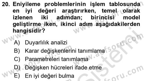Karar Destek Sistemleri Dersi 2023 - 2024 Yılı (Vize) Ara Sınav Soruları 20. Soru