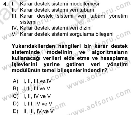 Karar Destek Sistemleri Dersi 2023 - 2024 Yılı (Vize) Ara Sınav Soruları 4. Soru