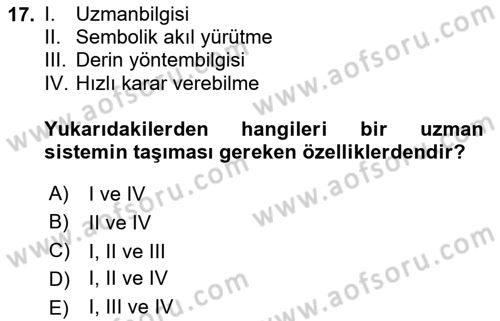 Karar Destek Sistemleri Dersi 2023 - 2024 Yılı (Final) Dönem Sonu Sınav Soruları 17. Soru