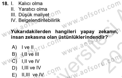 Karar Destek Sistemleri Dersi 2023 - 2024 Yılı (Final) Dönem Sonu Sınav Soruları 18. Soru