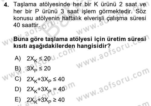 Karar Destek Sistemleri Dersi 2023 - 2024 Yılı (Final) Dönem Sonu Sınavı 4. Soru