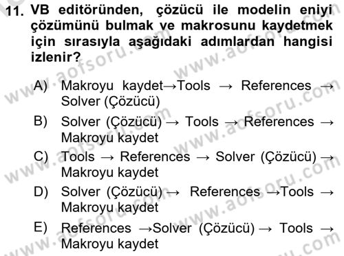 Karar Destek Sistemleri Dersi 2023 - 2024 Yılı Yaz Okulu Sınav Soruları 11. Soru