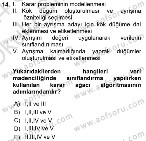 Karar Destek Sistemleri Dersi 2023 - 2024 Yılı Yaz Okulu Sınav Soruları 14. Soru