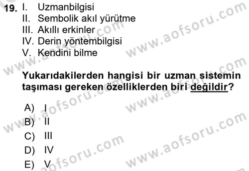 Karar Destek Sistemleri Dersi 2023 - 2024 Yılı Yaz Okulu Sınav Soruları 19. Soru