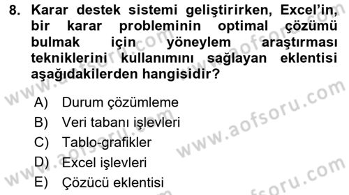 Karar Destek Sistemleri Dersi 2023 - 2024 Yılı Yaz Okulu Sınav Soruları 8. Soru