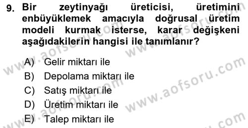 Karar Destek Sistemleri Dersi 2023 - 2024 Yılı Yaz Okulu Sınav Soruları 9. Soru