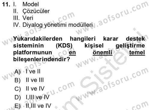 Karar Destek Sistemleri Dersi 2024 - 2025 Yılı (Vize) Ara Sınav Soruları 11. Soru