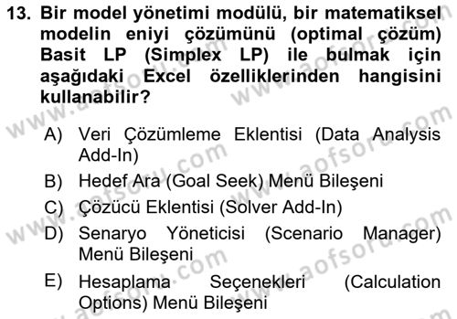 Karar Destek Sistemleri Dersi 2024 - 2025 Yılı (Vize) Ara Sınav Soruları 13. Soru