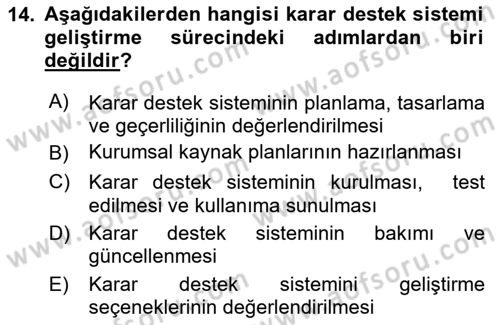 Karar Destek Sistemleri Dersi 2024 - 2025 Yılı (Vize) Ara Sınav Soruları 14. Soru