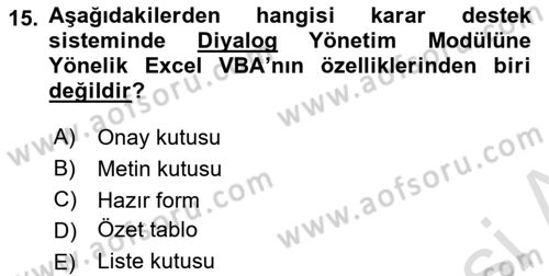 Karar Destek Sistemleri Dersi 2024 - 2025 Yılı (Vize) Ara Sınav Soruları 15. Soru