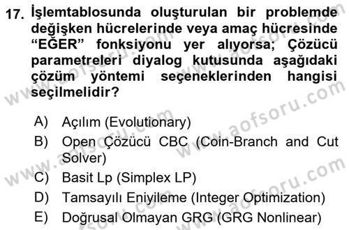 Karar Destek Sistemleri Dersi 2024 - 2025 Yılı (Vize) Ara Sınav Soruları 17. Soru