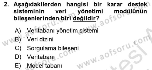 Karar Destek Sistemleri Dersi 2024 - 2025 Yılı (Vize) Ara Sınav Soruları 2. Soru