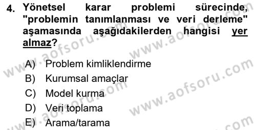 Karar Destek Sistemleri Dersi 2024 - 2025 Yılı (Vize) Ara Sınav Soruları 4. Soru