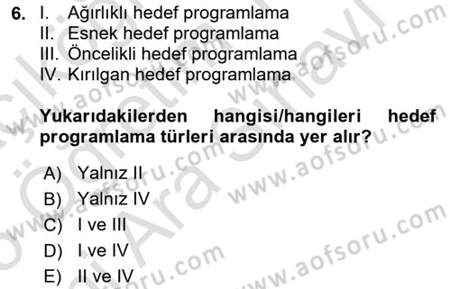 Karar Destek Sistemleri Dersi 2024 - 2025 Yılı (Vize) Ara Sınav Soruları 6. Soru
