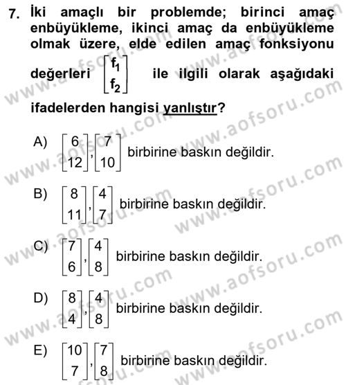 Karar Destek Sistemleri Dersi 2024 - 2025 Yılı (Vize) Ara Sınav Soruları 7. Soru