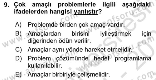 Karar Destek Sistemleri Dersi 2024 - 2025 Yılı (Vize) Ara Sınav Soruları 9. Soru
