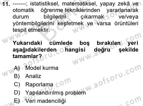Karar Destek Sistemleri Dersi 2024 - 2025 Yılı (Final) Dönem Sonu Sınav Soruları 11. Soru